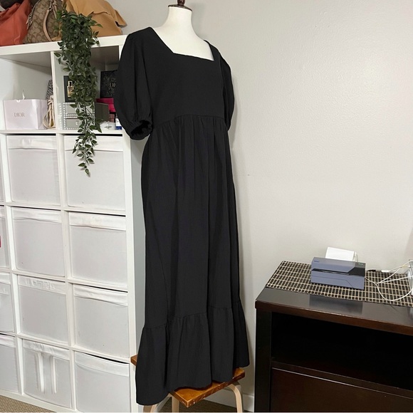 Molby The Label Textured Tiered Maxii Dress Puff Sleeve Classic Black Size 8‎ - Picture 2 of 10